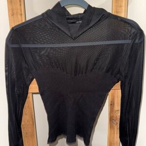 Black Ribbed with mesh Long Sleeve Top